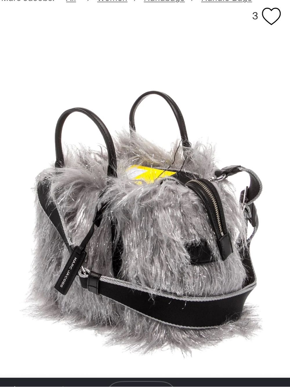 Marc Jacobs The Creature Silver-Gray Faux Fur Tote with Black Leather Straps - Picture 8 of 15